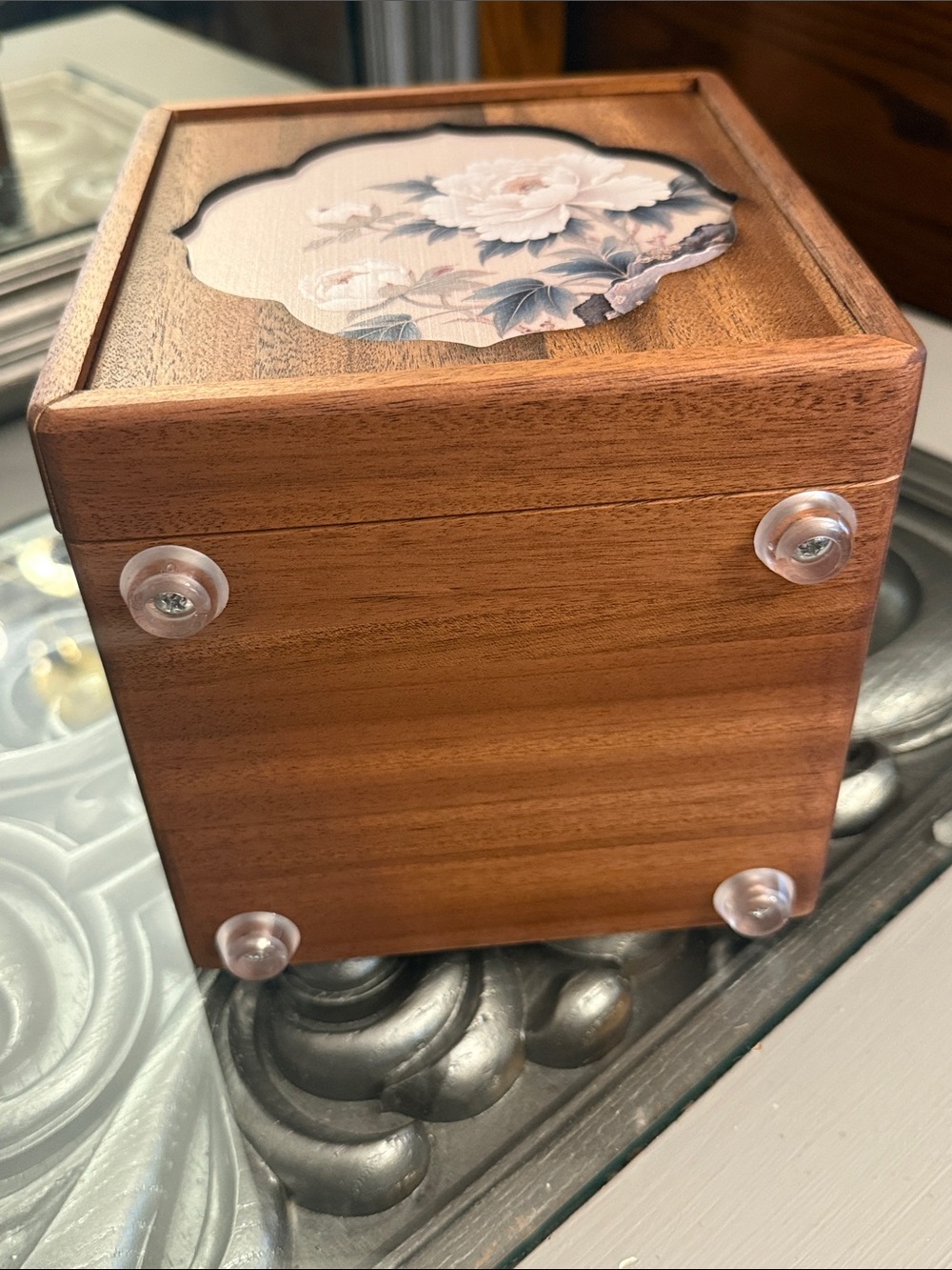 Walnut Jewelry Organizer Box Wooden Floral Box with Gold Handle 4 Tiered Womens - Picture 15 of 16